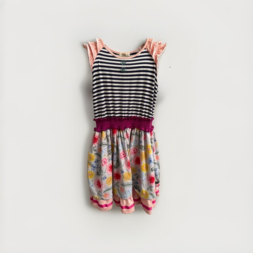 Matilda Jane Girls 10 Flutter Sleeve Twirl Dress Floral Stripe